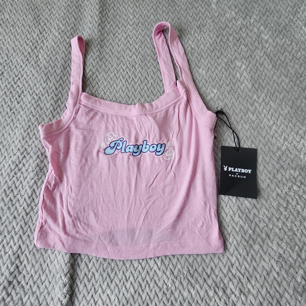 Playboy Women's Tank Top S  PacSun‎ Pink Ribbed Logo Cropped